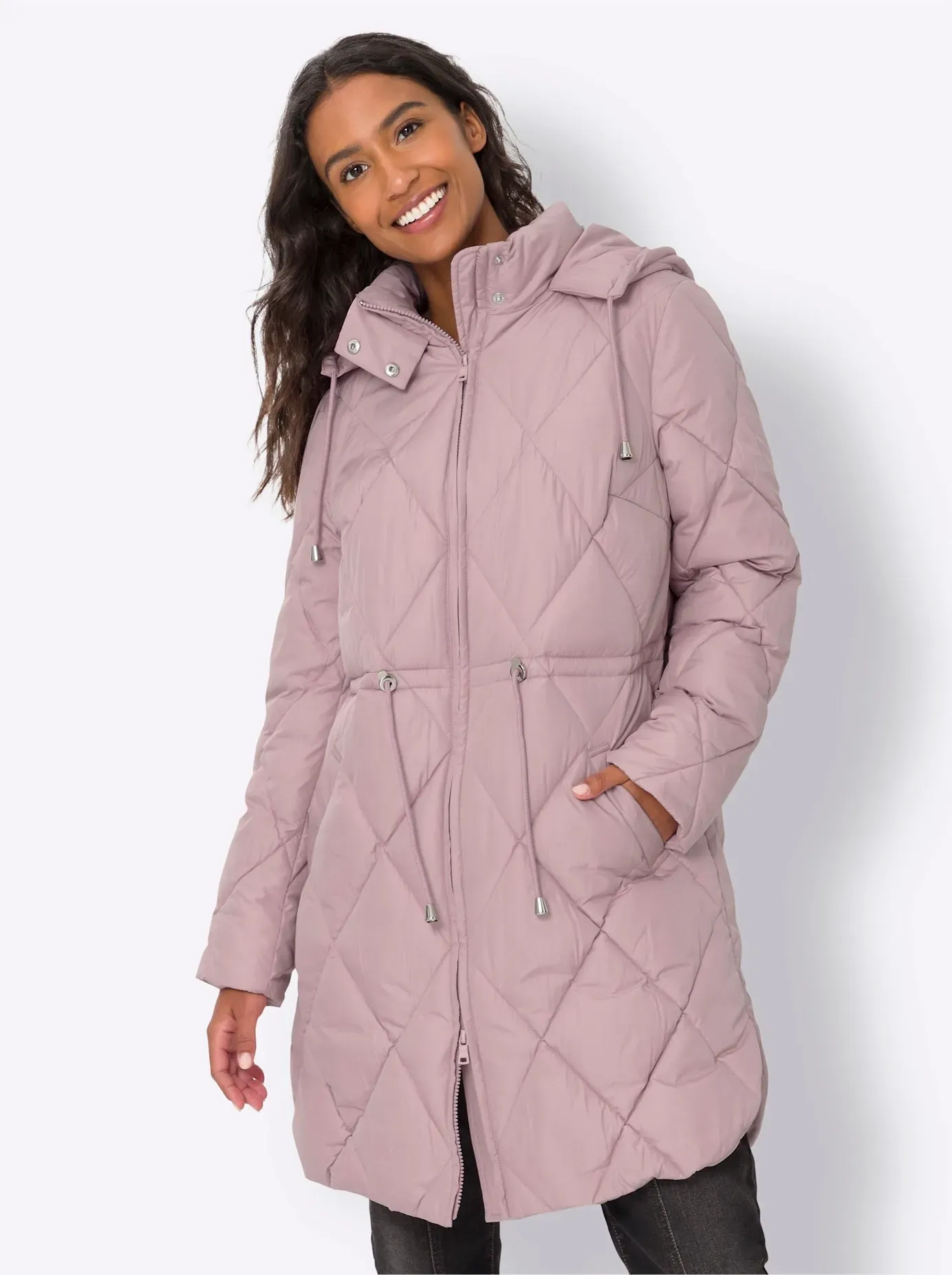 Steppmantel HEINE, Damen, Gr. 40, lila (mauve), 100% Polyester, unifarben, unifarben mit Farbeinsatz, unifarben mit Farbeinsätzen, Mäntel