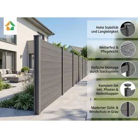 prestige home WPC Sichtschutzzaun 5 x 180 cm Grau