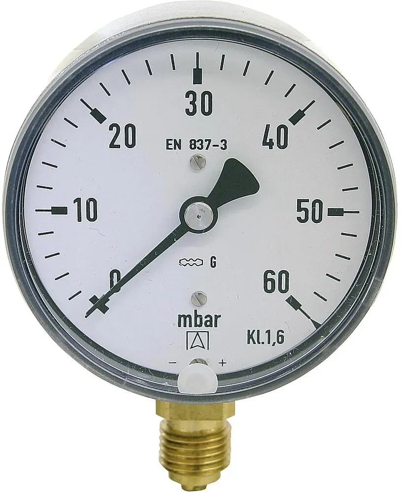 Kapselfedermanometer,Edelstahl KP 63.4 DN 8 1/4'' radial 0-100 mbar