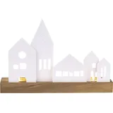 räder Teelichthalter Stadt Porzellan/Akazienholz Weiß
