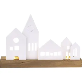 räder Teelichthalter Stadt Porzellan/Akazienholz Weiß