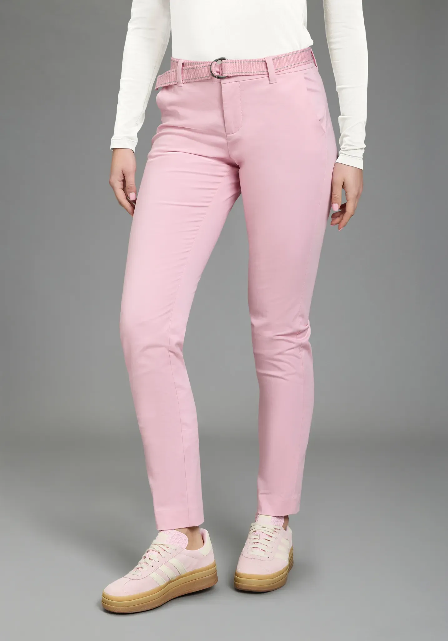 Chinohose AJC, Damen, Gr. 38, N-Gr, rosa, Web, Obermaterial: 98% Baumwolle, 2% Elasthan, gerade, unten schmal lang, Hosen Chinohose, in lässiger Form mit konstrastfarbendem Gürtel, Topseller