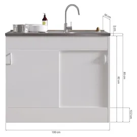Respekta Komplettspüle 100 x 50 cm Schiebetür Weiß