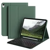 JKSML Hülle mit Tastatur für iPad Air 11 Zoll M3/M2/5./4. Gen, Abnehmbarer Kabellose QWERTZ Tastatur Hülle mit Stifthalter für iPad Air 11/10,9 Zoll (2025/2024/2022/2020), Dunkelgrün