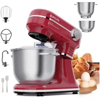 SUNCOK Küchenmaschine Multifunktionale Knetmaschine, 12-Geschwindigkeit, 59 Dezibel. geeignet zum Backen und Kneten von Teig, 1500 W, Elektrische Küchenmaschine,mit 2 Edelstahl-Rührschüsseln 4,5 und 5,5l rot