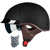 WZGGTEAM Motorrad Halbhelme mit Sonnenblende, Vintage Jethelme Deutsche Halbschalenhelm mit ECE-Zulassung, Rollerhelm Cruiser Chopper Skateboardhelm für Damen und Herren Erwachsene