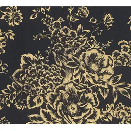 KUNSTLOFT A.S. Création Vliestapete Metallic Silk, 306577, Blumenoptik, 0.53 x 10.05 m, Schwarz