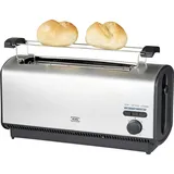 KHG Toaster TO-1200VS | Langschlitztoaster 4 Scheiben Edelstahl matt 1200 W | mit Brötchenaufsatz, 7 Bräunungsstufen mit Bräunungskontrolle, Krümelfach, Auftau- und Aufwärmfunktion