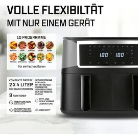 GOURMETmaxx Doppelkammer Heißluftfritteuse 2 x 4 L schwarz