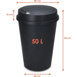 Spetebo XL Kunststoff Abfalleimer anthrazit mit Push Deckel - 50 L - Runder Mülleimer mit abnehmbaren Deckel - Mülltonne Sammeltonne Abfallsammler groß recycelbar