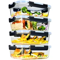 ERUIV Meal Prep Boxen Glas, [4 Behälter + 4 Deckel] Meal Prep Glas-1520ml, Frischhaltedosen Glas, Gefrierdosen Set Mit Dampfventil, Glasdose transparent Mit Deckel, BPA-freie Vorratsdose Glas