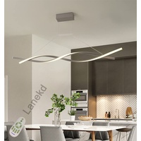 Esstischlampe LED Pendelleuchte Dimmbar Höhenverstellbar Esszimmerlampe Wohnzimmerlampe Küche Büro Hängen Decke Lampe mit Fernbedienung,Modern Spiral Deko Design Acryl-schirm (Grau, L100cm)