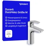 Duravit DuraVelez wassersparende Waschtischarmatur, Größe M (Auslauf Höhe 106 mm), energiesparende Waschbecken Armatur (FreshStart), Wasserhahn Bad ohne Zugstangen Ablaufgarnitur, Chrom