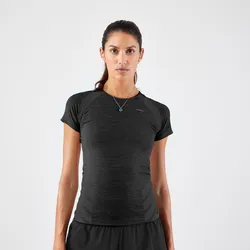 Laufshirt kurzarm Trailrunning Damen nahtlos - Run 500 Komfort Slim schwarz, grau|schwarz, XL