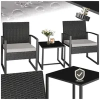 tectake Sitzgruppe Rattan Sitzgruppe, (Set., 3-tlg), Solides, belastbares Stahlgestell mit Pulverbeschichtung grau|schwarz