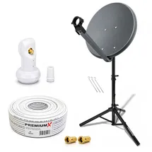Premium X Camping Mobile Satelliten-Komplettanlage 45cm Satellitenschüssel SAT Single LNB Dreibein-Stativ 10m Kabel 2X F-Stecker