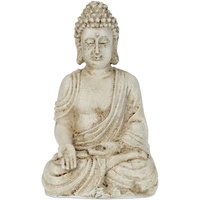 Relaxdays Buddha Figur sitzend, wetterfest, frostsicher, Gartenstatue, Zen Dekofigur HBT: 17,5 x 10,5 x 7,5cm, cremeweiß