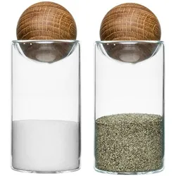 Salzstreuer Pfefferstreuer Gewürzstreuer Gewürzglas Set aus Glas & Eichenholz