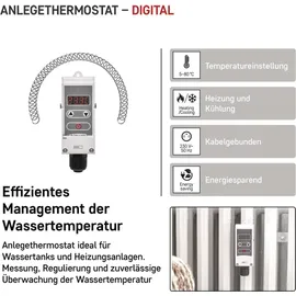 EMOS Anlegethermostat P5683 mit einstellbarer Schaltempfindlichkeit und digitalem Display 5 bis 80 °C 45 x 45 x 110 mm