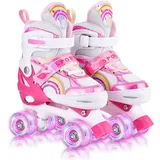 YUDOXN Rollschuhe Mädchen Verstellbar.komfortabl LED Rollerskates für Jugendliche und Anfänger.3 Größen, verstellbar von 31 bis 42, Rollerskates.Verstellbar Rollschuhe für Kinder (S, Pink-A)