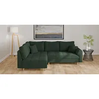 Ecksofa HOME AFFAIRE "CHARRE L-Form mit Ottomane, Maße B/T/H: 231/161/81 cm", grün (dunkelgrün), B:231cm H:81cm T:161cm, 100% Polyester, Sofas, Ecksofa, feine Steppung, lose Rücken- und Zierkissen, auch in Cord und Bouclé