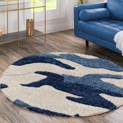 Hochflor-Teppich SANAT "Luxus 3508", blau, H:30mm Ø:150cm, Kunstfaser, Teppiche, robuster Langflor, weich, Wohnzimmer, Schlafzimmer