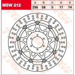 TRW Lucas Brake disc MSW212, drijvend