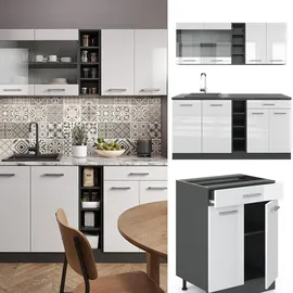 Vicco Küchenzeile R-Line 160 cm Weiß Hochglanz/Anthrazit