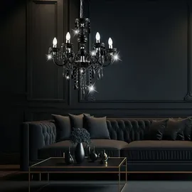 ETC Shop Hänge Leuchte Kronleuchter Fernbedienung Decken Lampe schwarz im Set inklusive RGB LED Leuchtmittel