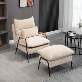 Homcom Relaxsessel Polyester/Cord 68 x 88 x 91,5 cm Beige mit Hocker
