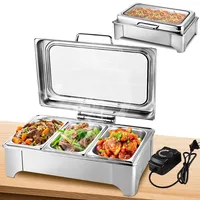 VFDZ Chafing Dish Elektrisch Glasdeckel, 9L Wärmebehälter Elektrische Buffet, Buffetwärmer Elektrisch mit Deckel, Speisewärmer Elektrisch für Catering, Buffet, Party (1/3)