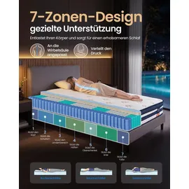 VASAGLE 7-Zonen Taschenfederkernmatratze 140 x 200 cm H3