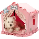 Jiupety Hundehöhle Hundehütte Indoor mit Rahmen, Waschbare, Zusammenklappbare Hundezelt, Hundehaus für Drinnen, Belüftbares Hundebett mit Dach für 4-9 kg, M Größe 43x43x43 cm, Pink