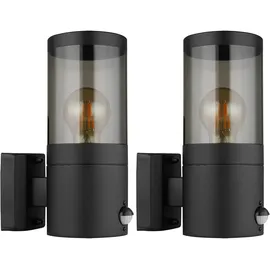GLOBO Wandlampe Außenleuchte mit Bewegungsmelder Gartenleuchte Fassadenleuchte, Ip44, Edelstahl, schwarz rauch, 1x E27, Hxbxü 24,5x10,2x17cm, 2er Set