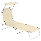 Outsunny Sonnenliege Klappbar Gartenliege mit Dach bis 120 kg Belastbar Beige