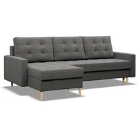 Mebligo - Ecksofa mit Schlaffunktion und Bettkasten Elma, Eckcouch Universelle Seite, Sofa L Form (BxTxH) 223 x 140 x 88 cm, Couch Wohnzimmer, Ecke Sofa, Dunkelgrau (Lux 6)