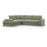 Mebligo - Ecksofa mit Schaffunktion und Betkasten 287 cm Breit VELANO, Eckcouch, L Shaped Sofa, Big Sofa, Komfort und Still, Wohnlandschaft L-Form, L Couch mit Schlaffunktion - Cord Couch Grün