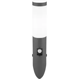 GLOBO Außenleuchte Hauswandlampe Wandfackel anthrazit opal Wandlampe Bewegungsmelder, Edelstahl, E27 Fassung, DxH 7,6x41 cm, 2er Set