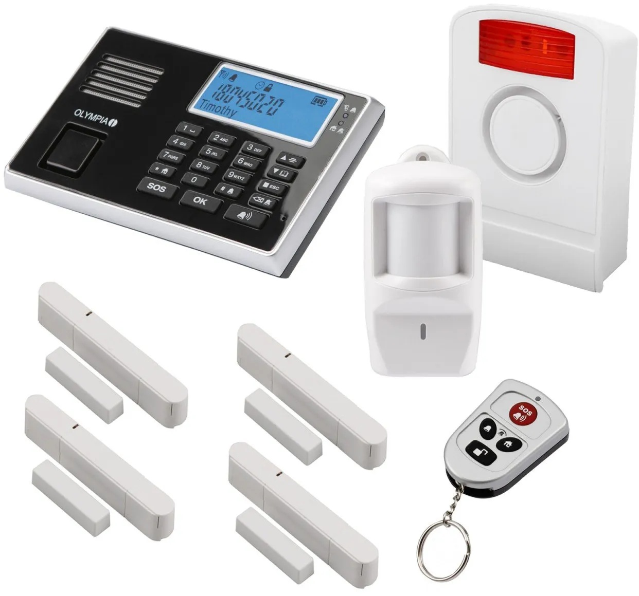 Olympia Protect 9061 Funk-Alarmanlage Super Set ✓ GSM Smat mit App✓ Kabellos ✓ Fenster & Tür | Einbruchmeldeanlage mit Bewegungsmelder für Haus & Wohnung | Drahtlos Alarmsystem, Hausalarm mit Fernbedienung erweiterbares Alarmsystem