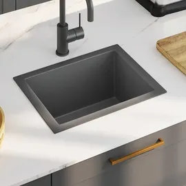 vidaXL Handgemachte Einbauspüle rechts Edelstahl schwarz 440 x 340 mm Handbetätigung