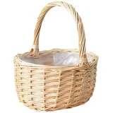 Facyn® Picknickkorb aus Rattan, oval, mit Griff und Futter, für Picknick, Obst, Blumen und Gemüse