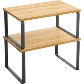 Songmics Gewürzregal, 2er Set Küchen-Organizer, Küchenregal, Schrank-Organizer Erweiterbarer Gewürzhalter, Metall und Bambus, Schwarz Und Natur KCS02NB