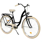 Milord Komfort Stadtfahrrad Fahrrad City Damenfahrrad, 26 Zoll, Schwarz-Creme, 1 Gang Shimano - Schwarz/Beige
