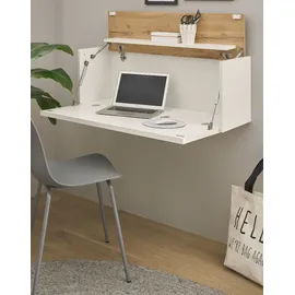 furn.design Sekretär weiß und Eiche Wotan 100 cm, Wandschrank mit klappbarem Oberboden | Gr.: onesize