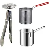 Fritteuse aus Edelstahl mit Filterkorb, verlängerter Griff, Mini-Fritteuse für effizientes Kochen, multifunktionaler Öltopf zum Frittieren, Däm...