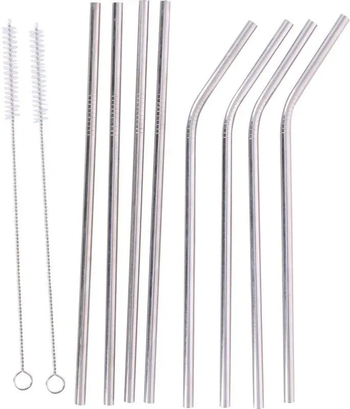 8er-Set Edelstahl-Trinkhalme mit 2 speziellen Reinigungsbürsten, 21 cm