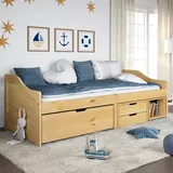 Festnight Tagesbett mit 3 Schubladen Bett mit Stauraum Senta Kinderbett Jugendbett Bett 90x200 Kiefer Natur Tagesbett Gästebett Einzelbett mit Schubkästen Funktionsbett Kojenbett 90x200cm