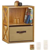 Relaxdays Regal Bambus mit Korb, 2 Ablagen, Holz Standregal, Badregal, Faltbox, HxBxT: 54 x 42 x 29 cm, natur braun