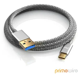 Primewire USB-C 3.1 Kabel, USB Typ C zu Typ A, Datenkabel, Ladekabel, Nylonmantel, bidirektional, Geschirmt - 2m