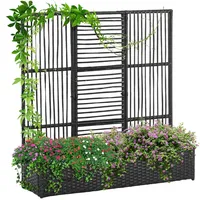Outsunny Polyrattan Hochbeet mit Rankgitter, Blumenkasten für Garten Schwarz